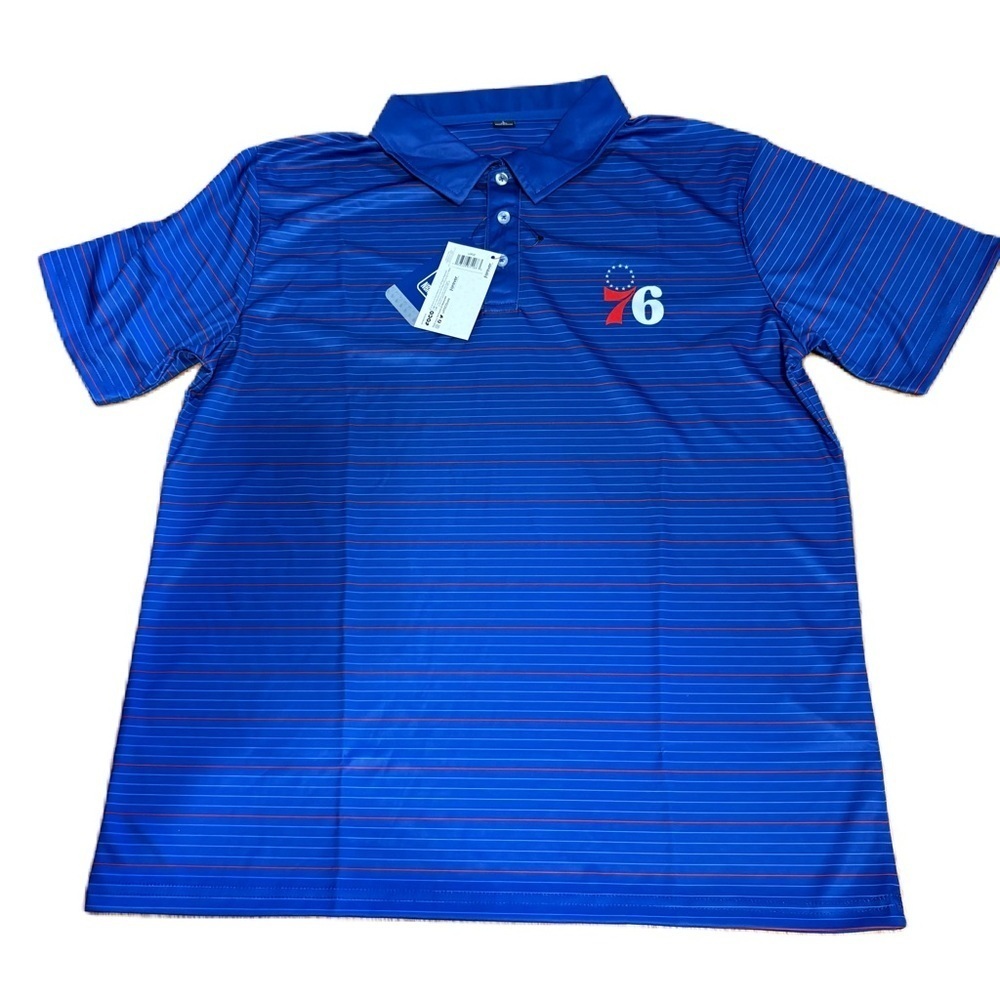 Philadelphia 76ers Polo Shirt Large Men’s Blue Striped NBA Basketball
